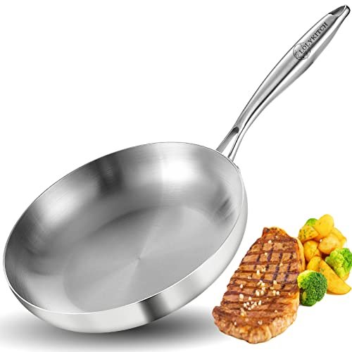 41nZQ9kzPiL.jpg LOLYKITCH Whole Body Tri-Ply Stainless Steel 10 Inch Frying Pan ,Skillet with Ergonomic Handle, Compatible with Induction Stoves, Gas Stoves, Ceramic Stoves, Electric Stoves and Oven Safe - Image 1