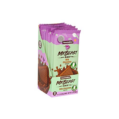 41uLV2X8m-L.jpg Feastables MrBeast Milk Chocolate Bars - Made with Grass-Fed Milk Chocolate and Organic Cocoa. Only 5 Ingredients, 10 Count - Image 1