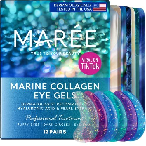 51JNx0vvMdL.jpg Maree Eye Gel Pads - Reduce Wrinkles, Puffy Eyes, Dark Circles, Eye Bags - Natural Marine Collagen Eye Gels with Hyaluronic HA - Anti Aging Eye Mask Patches & Face Moisturizer - Image 1