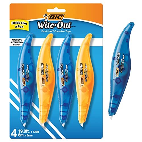 51LAhzHU6kL.jpg BIC Wite-Out Brand Exact Liner Correction Tape, 19.8 Feet, 4-Count Pack of white Correction Tape, Fast, Clean and Easy to Use Tear-Resistant Tape Office or School Supplies - Image 1