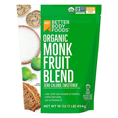51WeQLcNyFL.jpg BetterBody Foods Organic Monk Fruit Sweetener Blend, Raw Cane Sugar Substitute, Zero Calorie, Keto Diet Friendly, Zero Net Carbs, Zero Glycemic, Baking, Extract, Sugar Replacement, 1lb, 16oz - Image 1